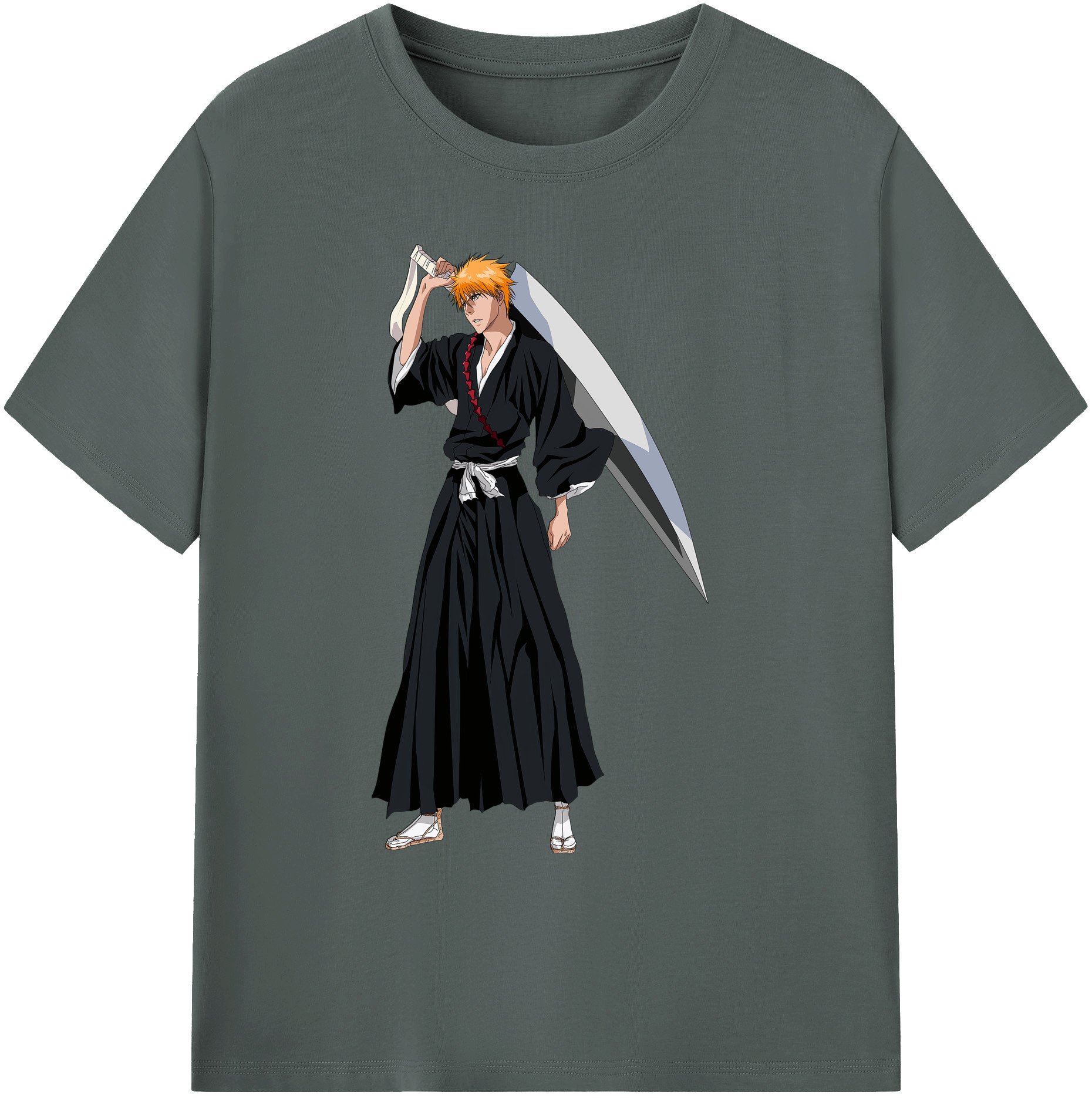 （画像用） ブリーチ 黒崎一護（くろさき いちご）BLEACH Kurosaki Ichigo 綿100％ メンズ半袖Tシャツ｜肌触りやわらか＆通気性